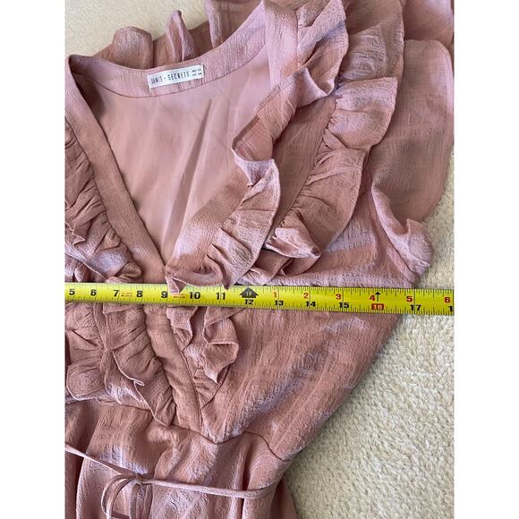 Saints Secrets Ruffle V-neck Mini Dress Pale Rose M Y2K Babydoll Chic Feminine - Picture 12 of 13